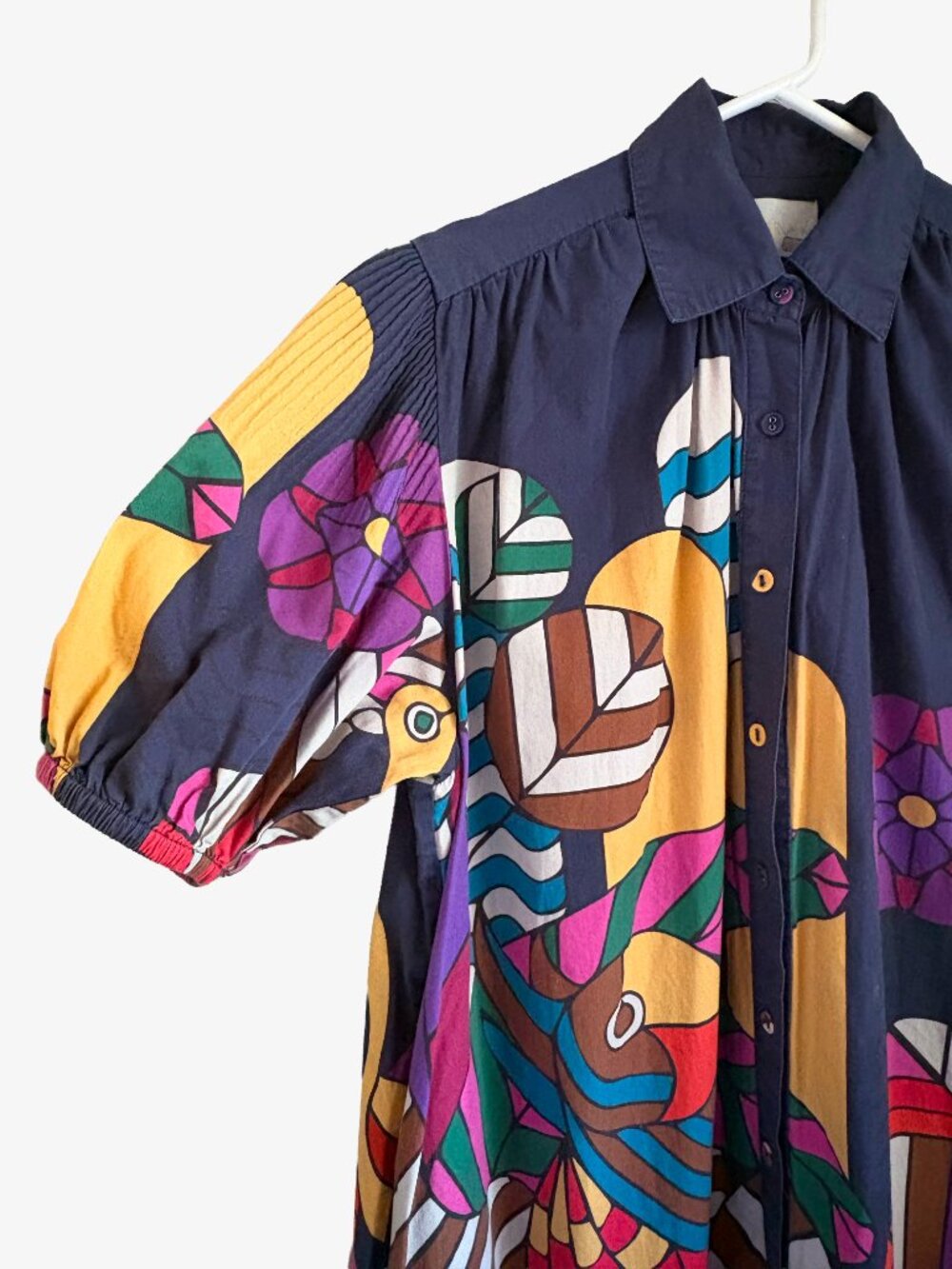 Carolina K Valerie Tropical Motif Pleated Kaftan Midi Shirt Dress - Picture 4 of 13
